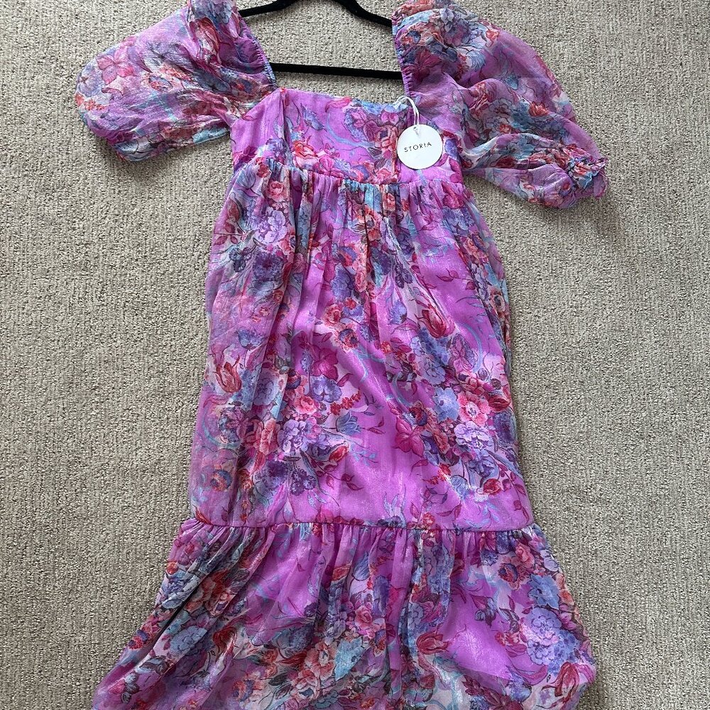 Pink Floral Shimmer Chiffon Maternity Midi Dress